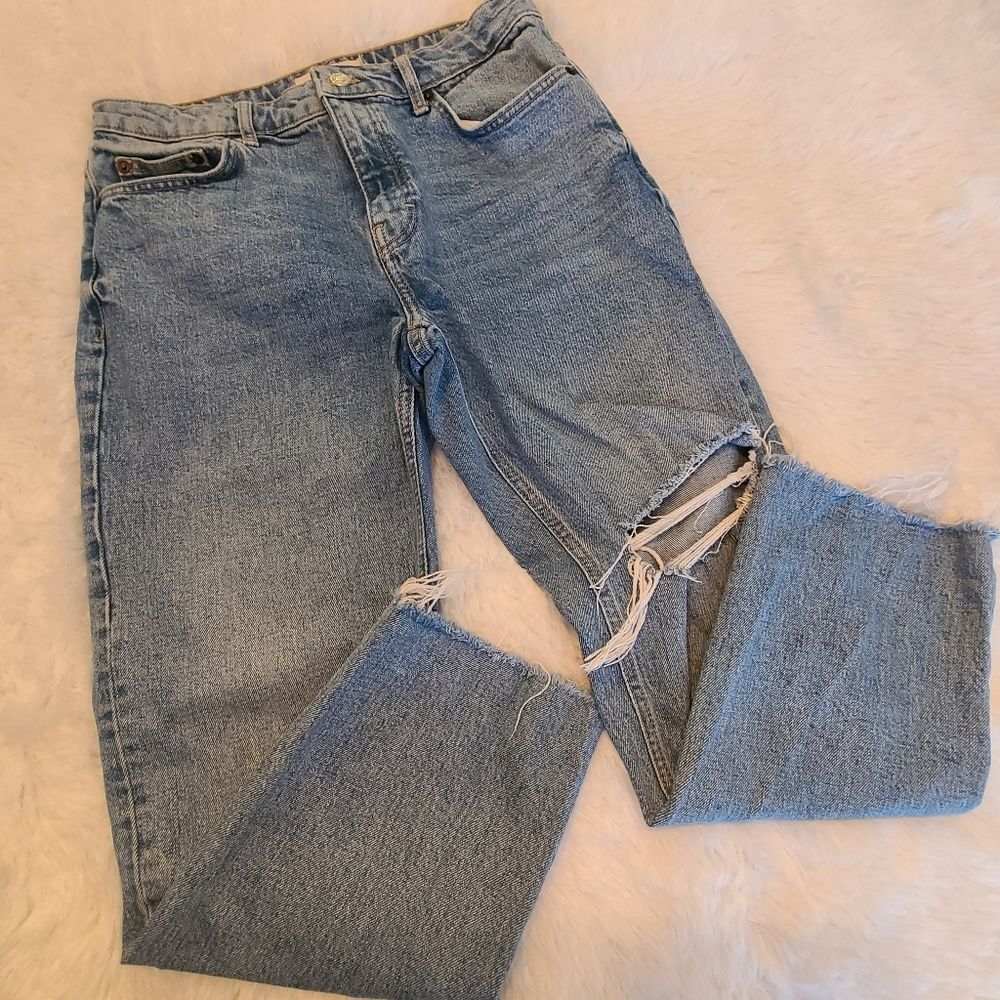 Topshop Sz 30 Women's Destroyed Straight Cropped Jeans